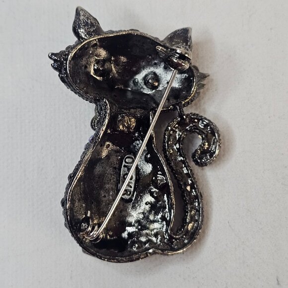 OPCKR Cat Kitten Brooch Pink Purple Rhinestone Animal Jewelry Sparkling - Picture 2 of 8